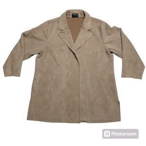 Tahari Woman Tan Faux Leather Jacket Open Front Size 1X